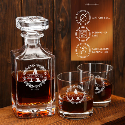 Classic Frolk Whiskey Gift Set — Decanter, 4 Glasses, Premium Wooden Box