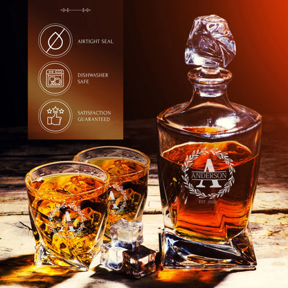 Twisted Whiskey Set — Decanter + 4 Glasses