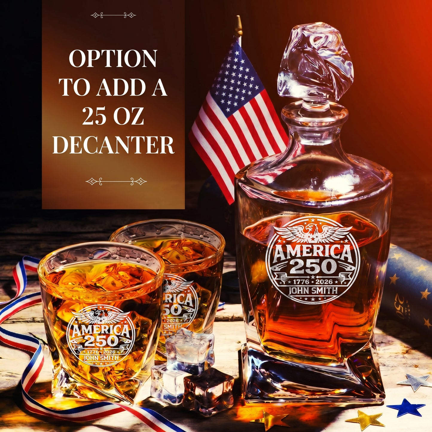 Personalized USA 250th Anniversary Twisted Whiskey Glasses — Set of 1, 2, 4 or 6 product image