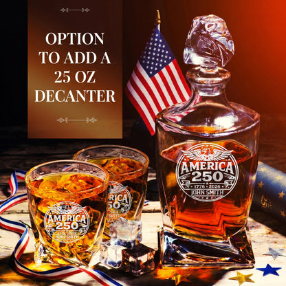 Personalized USA 250th Anniversary Twisted Whiskey Glasses — Set of 1, 2, 4 or 6