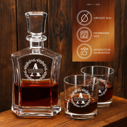 Old Fashioned Whiskey Set — Decanter + 2 Glasses