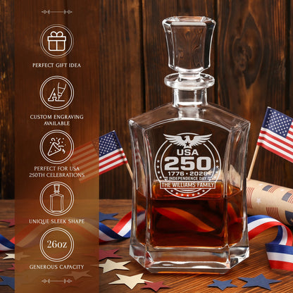 Personalized USA 250th Anniversary Old Fashioned Frolk Whiskey Gift Set — Decanter, 2 Glasses, Premium Wooden Box