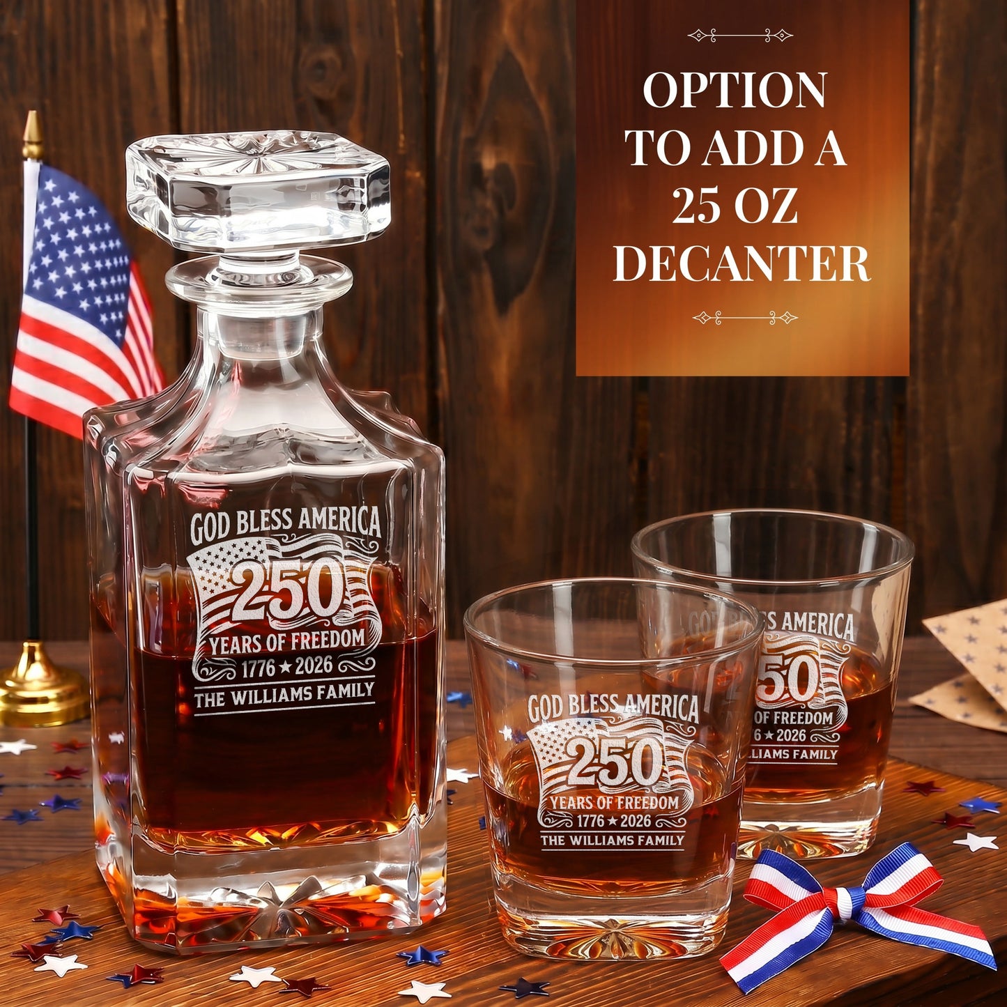 Personalized USA 250th Anniversary Classic Whiskey Glasses — Set of 1, 2, 4 or 6 product image