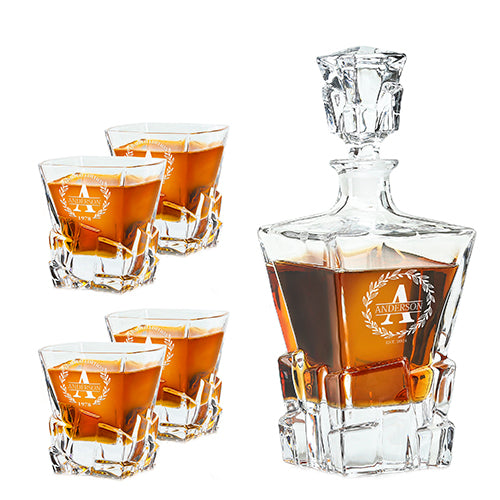 Bold Whiskey Set — Decanter + 4 Glasses