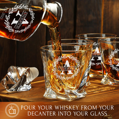 Twisted Whiskey Set — Decanter + 4 Glasses