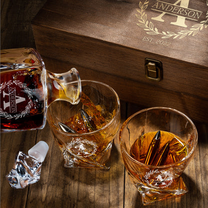 Twisted Frolk Whiskey Gift Set — Decanter, 2 Glasses, Premium Wooden Box