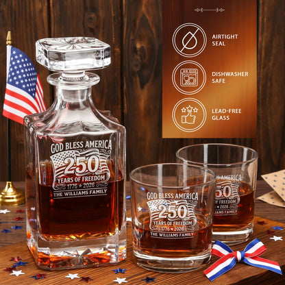 Personalized USA 250th Anniversary Classic Whiskey Decanter with Optional Matching Glasses