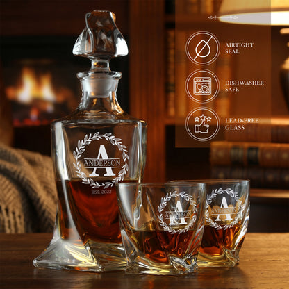 Twisted Frolk Whiskey Gift Set — Decanter, 4 Glasses, Premium Wooden Box