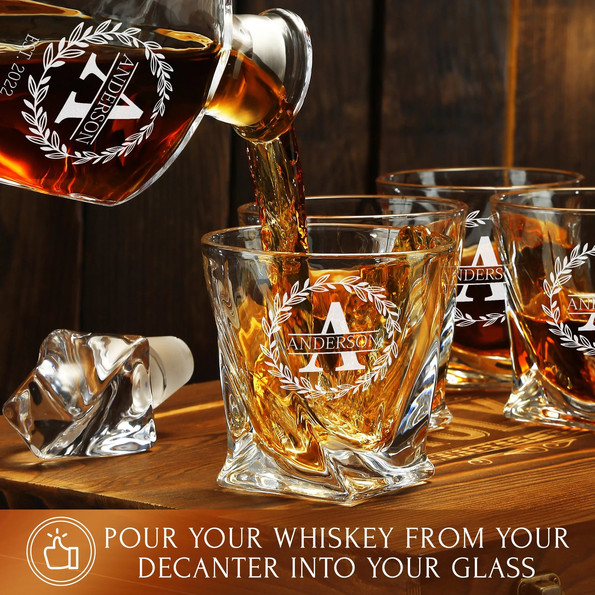 Twisted Frolk Whiskey Gift Set — Decanter, 4 Glasses, Premium Wooden Box