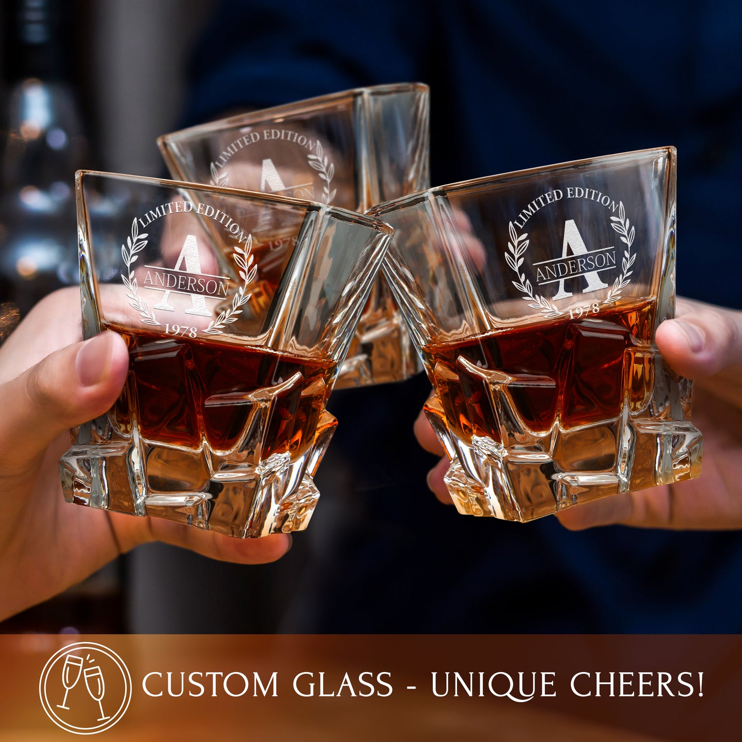 Stone Cut Frolk Whiskey Gift Set — Decanter, 2 Glasses, Premium Wooden Box product image