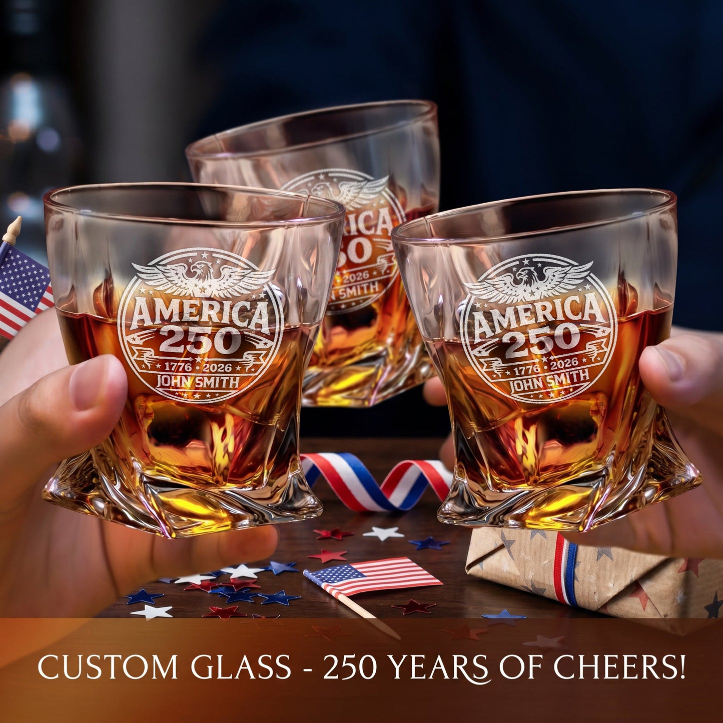 Personalized USA 250th Anniversary Twisted Whiskey Decanter with Optional Matching Glasses product image