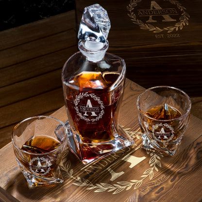 Twisted Frolk Whiskey Gift Set — Decanter, 2 Glasses, Premium Wooden Box