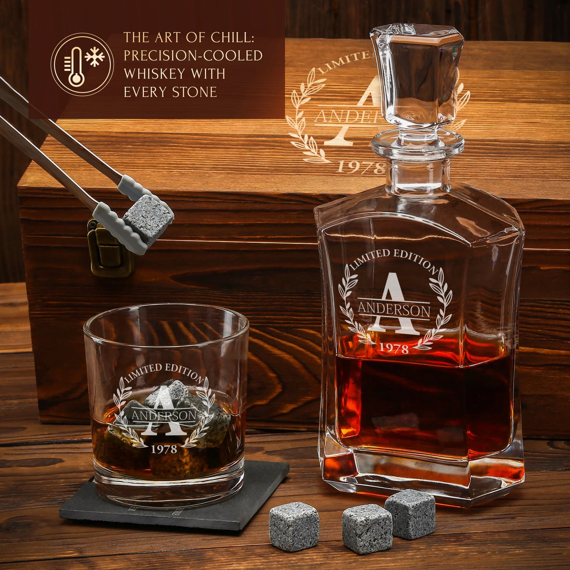 Old Fashioned Frolk Whiskey Gift Set — Decanter, 2 Glasses, Premium Wooden Box
