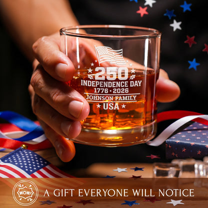 Personalized USA 250th Anniversary Old Fashioned Whiskey Glasses — Set of 1, 2, 4 or 6