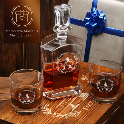 Old Fashioned Frolk Whiskey Gift Set — Decanter, 4 Glasses, Premium Wooden Box