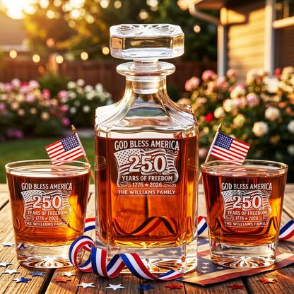 Personalized USA 250th Anniversary Classic Whiskey Decanter with Optional Matching Glasses