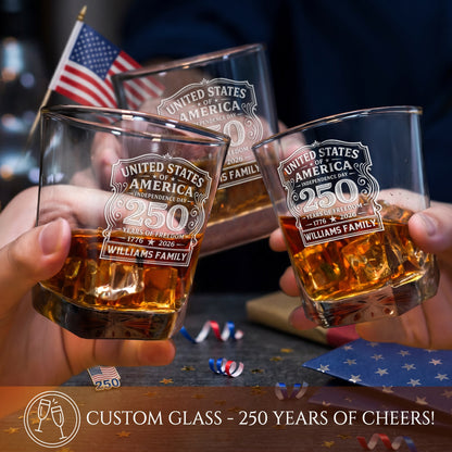 Personalized USA 250th Anniversary Classic Frolk Whiskey Gift Set — Decanter, 4 Glasses, Premium Wooden Box