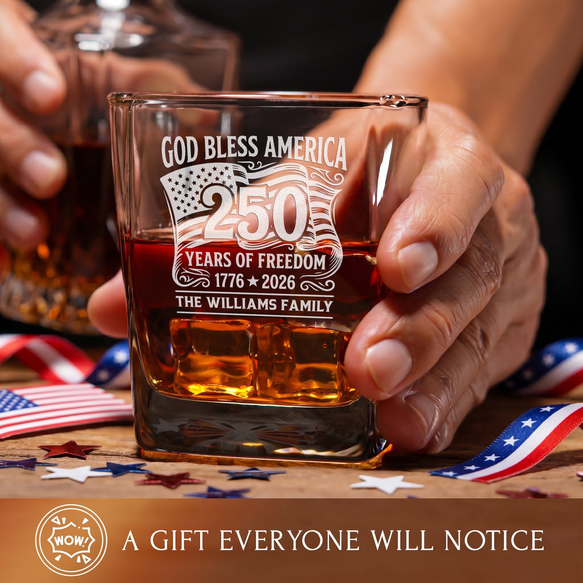Personalized USA 250th Anniversary Classic Whiskey Glasses — Set of 1, 2, 4 or 6