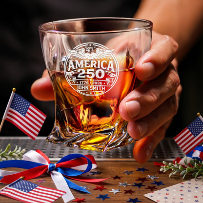 Personalized USA 250th Anniversary Twisted Whiskey Glasses — Set of 1, 2, 4 or 6