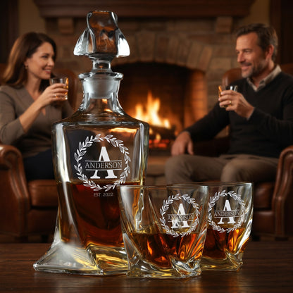 Twisted Frolk Whiskey Gift Set — Decanter, 4 Glasses, Premium Wooden Box