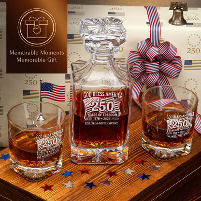 Personalized USA 250th Anniversary Classic Whiskey Decanter with Optional Matching Glasses
