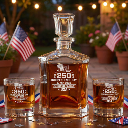 Personalized USA 250th Anniversary Old Fashioned Whiskey Glasses — Set of 1, 2, 4 or 6