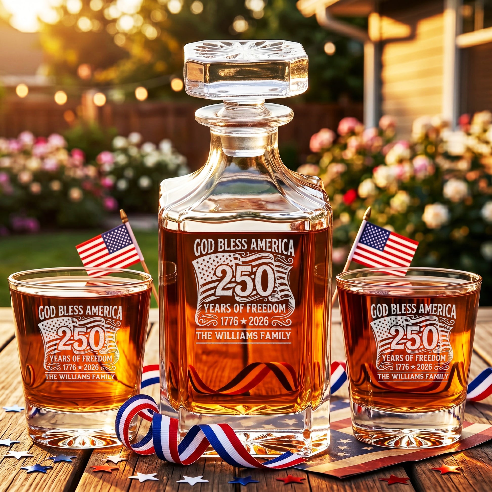 Personalized USA 250th Anniversary Classic Whiskey Glasses — Set of 1, 2, 4 or 6