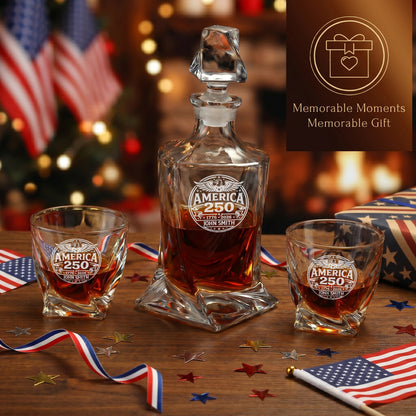 Personalized USA 250th Anniversary Twisted Whiskey Glasses — Set of 1, 2, 4 or 6