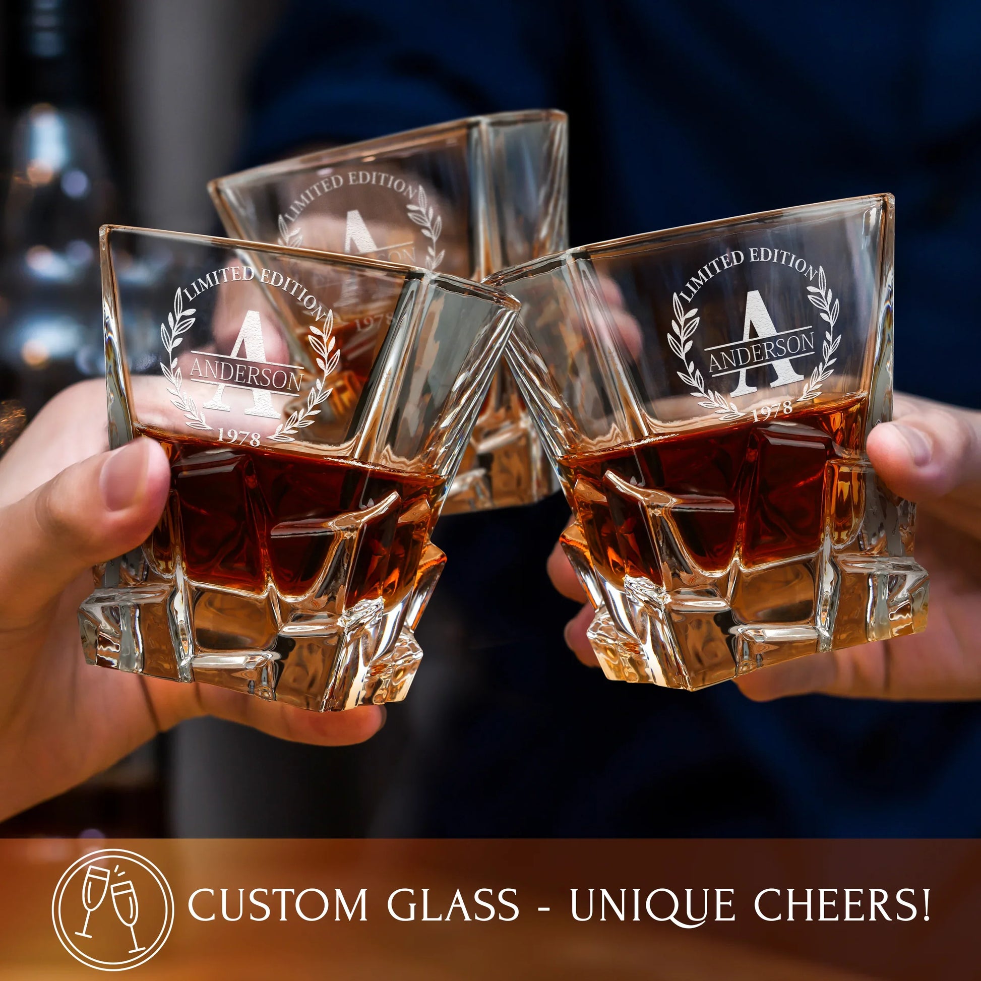 Stone Cut Frolk Whiskey Gift Set — Decanter, 4 Glasses, Premium Wooden Box