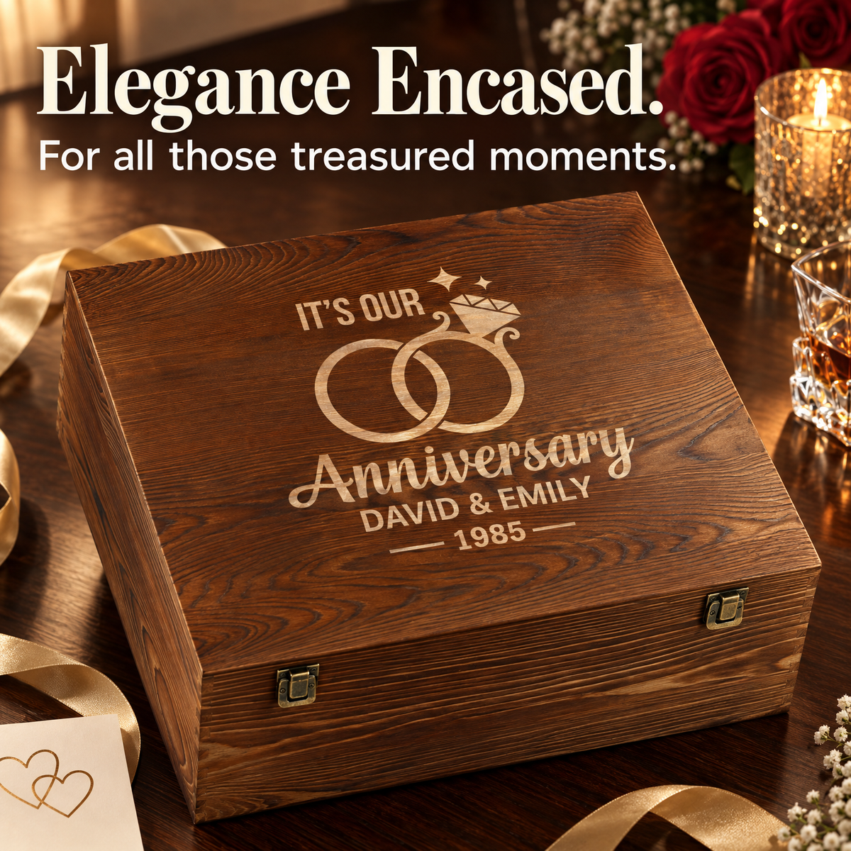 Anniversary Gift – Rocks Decanter Set with 4 Glasses & Wooden Box product image