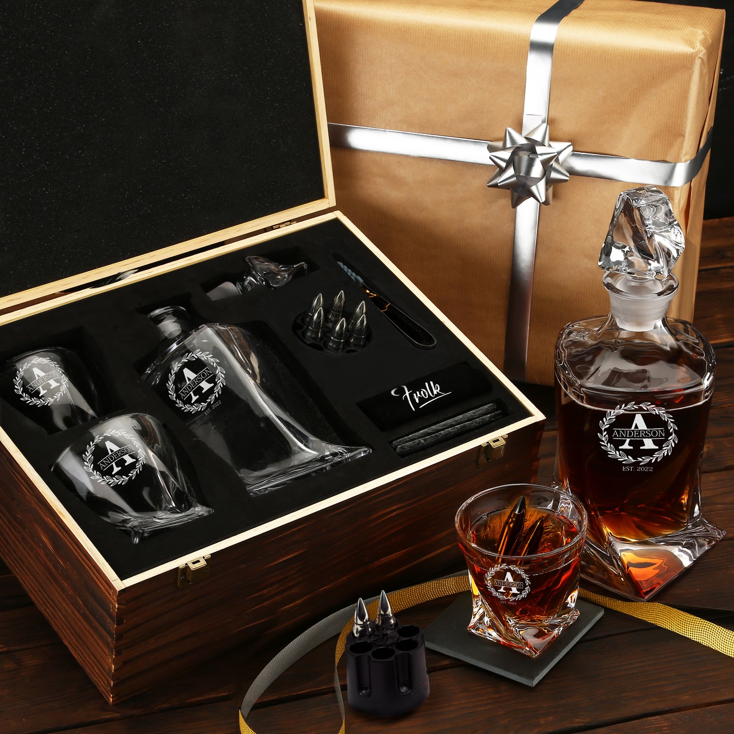 Twisted Frolk Whiskey Gift Set — Decanter, 2 Glasses, Premium Wooden Box product image