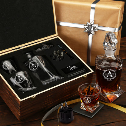 Twisted Frolk Whiskey Gift Set — Decanter, 2 Glasses, Premium Wooden Box
