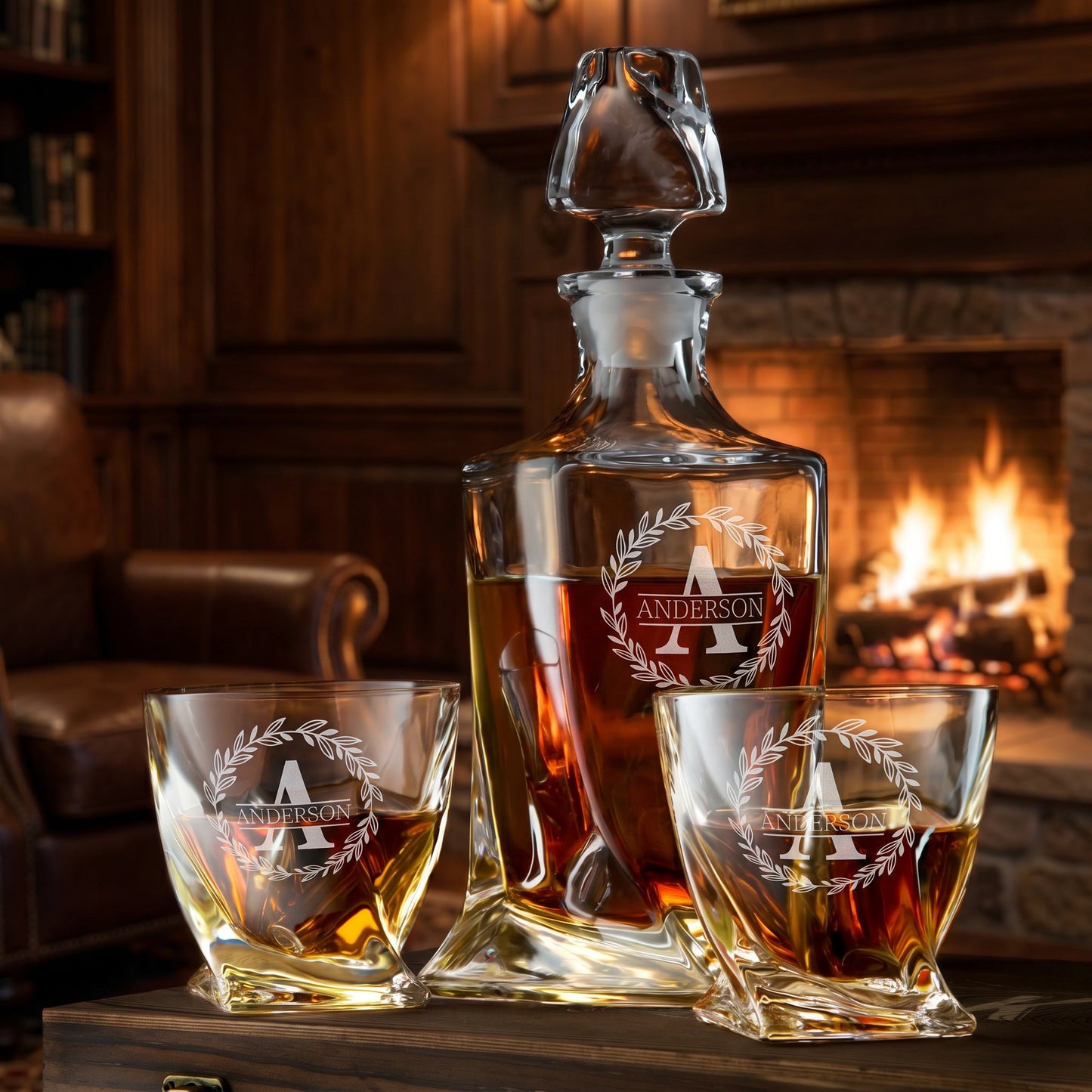 Twisted Frolk Whiskey Gift Set — Decanter, 2 Glasses, Premium Wooden Box product image