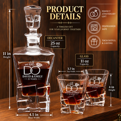 Anniversary Gift – Rocks Decanter Set with 2 Glasses, 8 Whiskey Cubes & Wooden Box – image 02