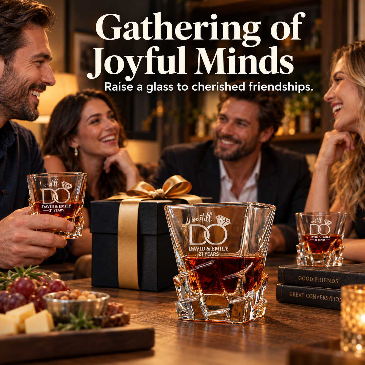 Anniversary Gift – Rocks Decanter Set with 2 Glasses, 8 Whiskey Cubes & Wooden Box – image 05