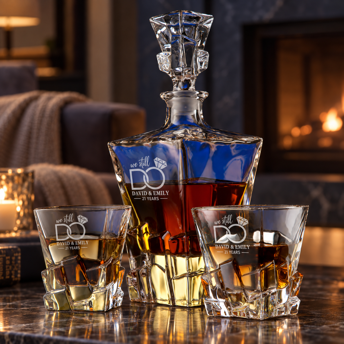 Anniversary Gift – Rocks Decanter Set with 2 Glasses, 8 Whiskey Cubes & Wooden Box – image 10