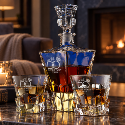Anniversary Gift – Rocks Decanter Set with 2 Glasses, 8 Whiskey Cubes & Wooden Box – image 10