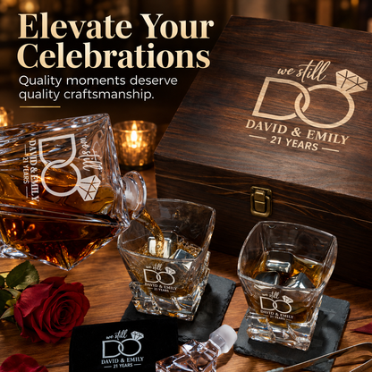 Anniversary Gift – Rocks Decanter Set with 2 Glasses, 8 Whiskey Cubes & Wooden Box – image 18