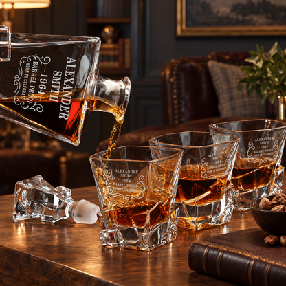 Birthday Gift – Rocks Decanter Set with 2 Glasses, 8 Whiskey Cubes & Wooden Box – image 04