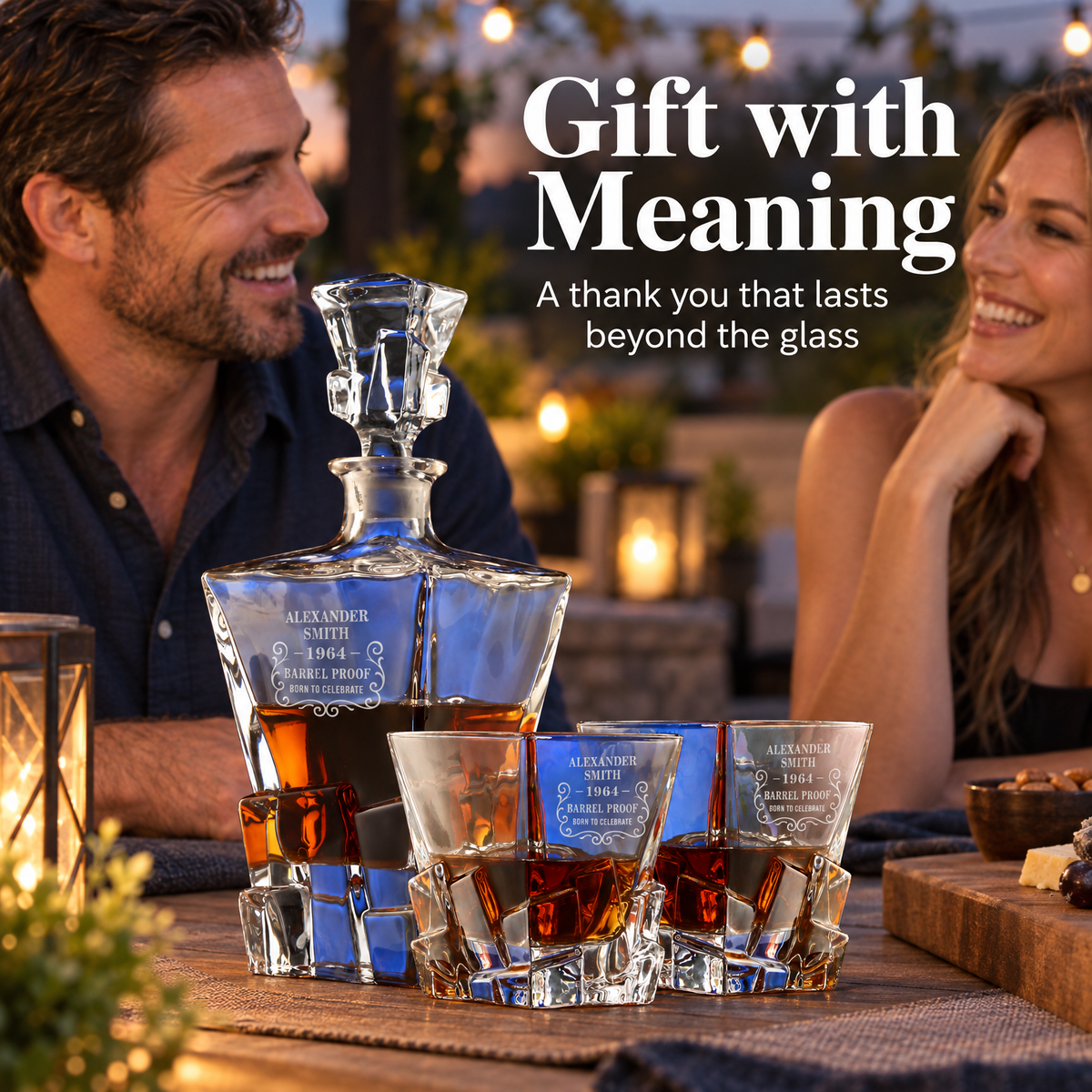 Birthday Gift – Rocks Decanter Set with 2 Glasses, 8 Whiskey Cubes & Wooden Box product image