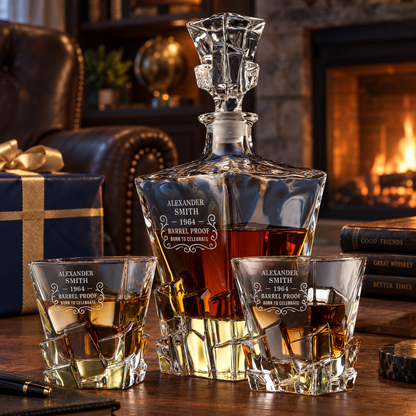 Birthday Gift – Rocks Decanter Set with 2 Glasses, 8 Whiskey Cubes & Wooden Box – image 10
