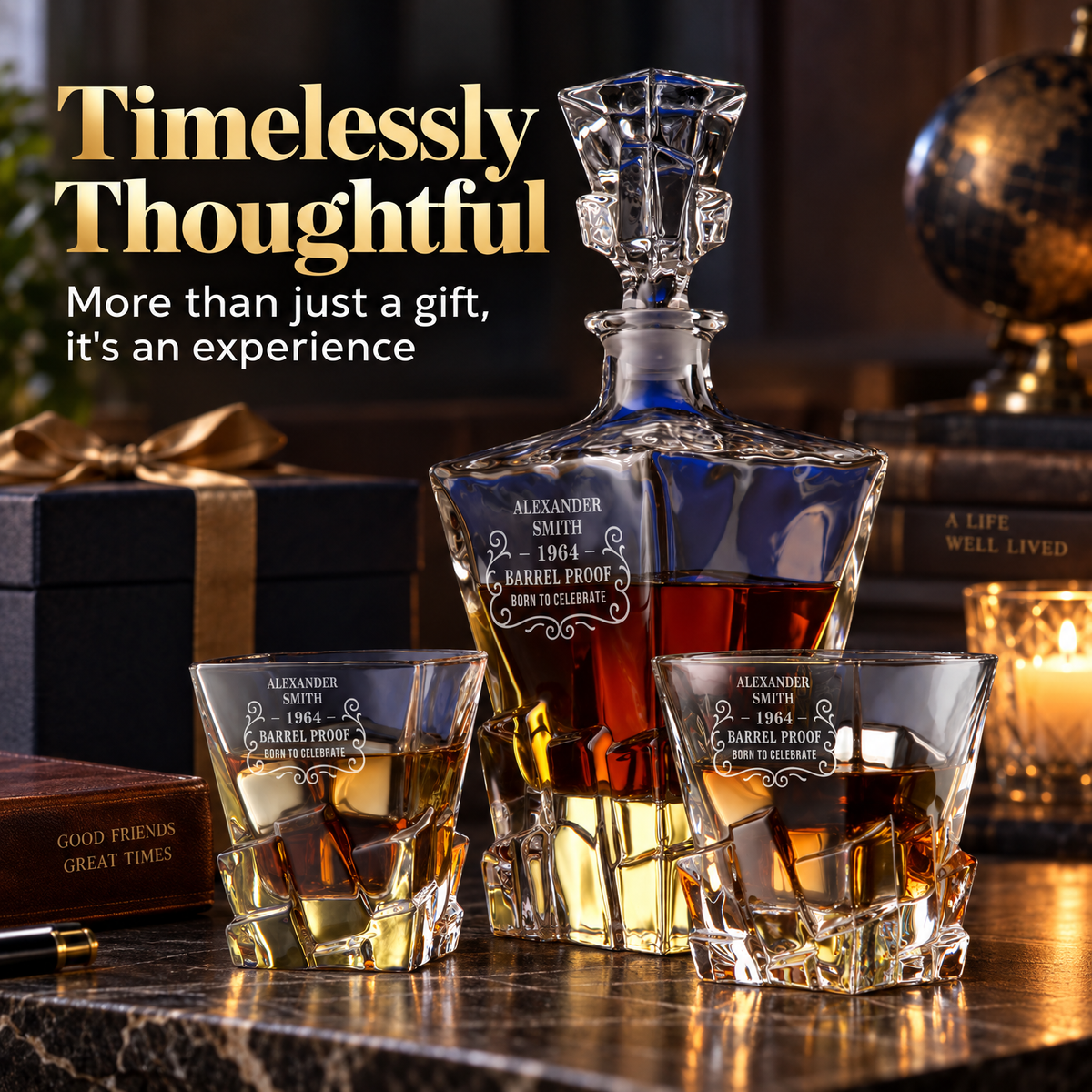 Birthday Gift – Rocks Decanter Set with 2 Glasses, 8 Whiskey Cubes & Wooden Box product image