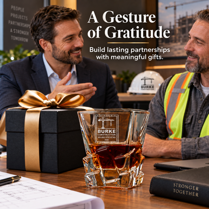 Construction Company Gifts – Rocks Decanter Set with 2 Glasses, 8 Whiskey Cubes & Wooden Box – image 05