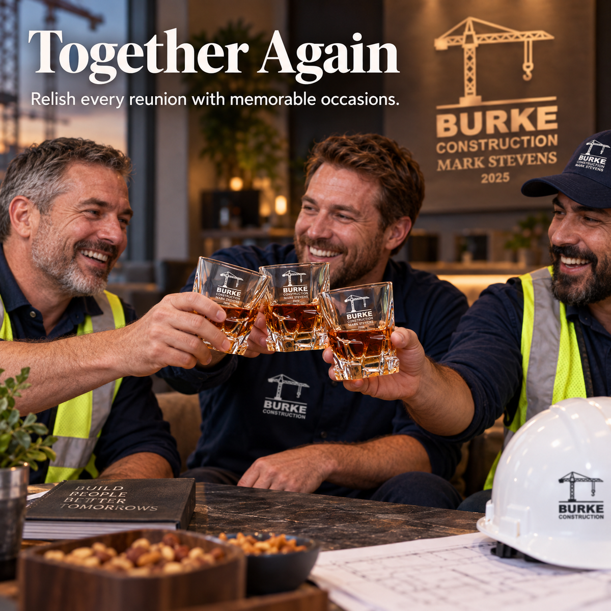 Construction Company Gifts – Rocks Decanter Set with 2 Glasses, 8 Whiskey Cubes & Wooden Box – image 11