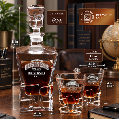Education Company Gifts – Rocks Decanter Set with 2 Glasses, 8 Whiskey Cubes & Wooden Box – image 02