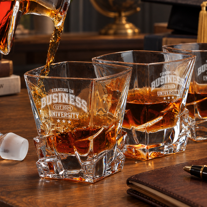 Education Company Gifts – Rocks Decanter Set with 2 Glasses, 8 Whiskey Cubes & Wooden Box – image 04