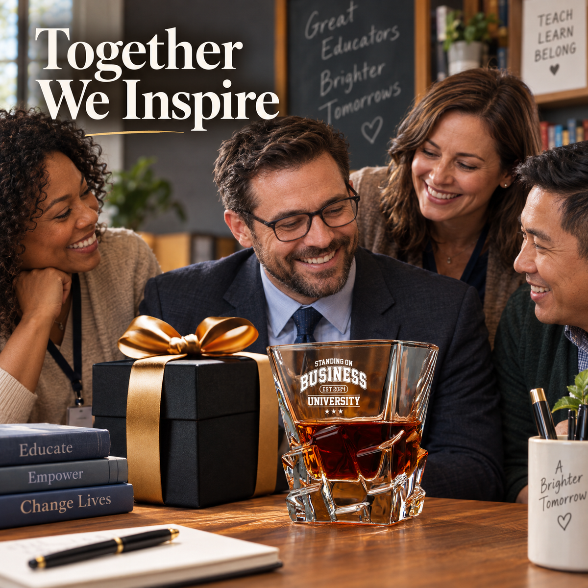 Education Company Gifts – Rocks Decanter Set with 2 Glasses, 8 Whiskey Cubes & Wooden Box – image 05