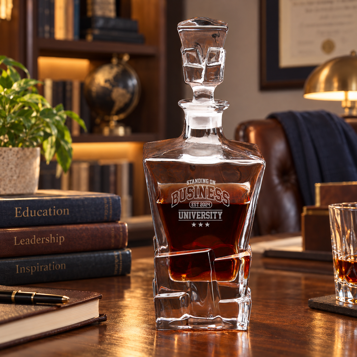 Education Company Gifts – Rocks Decanter Set with 2 Glasses, 8 Whiskey Cubes & Wooden Box – image 06