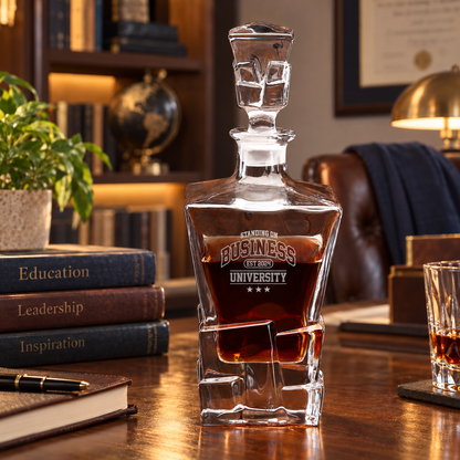 Education Company Gifts – Rocks Decanter Set with 2 Glasses, 8 Whiskey Cubes & Wooden Box – image 06