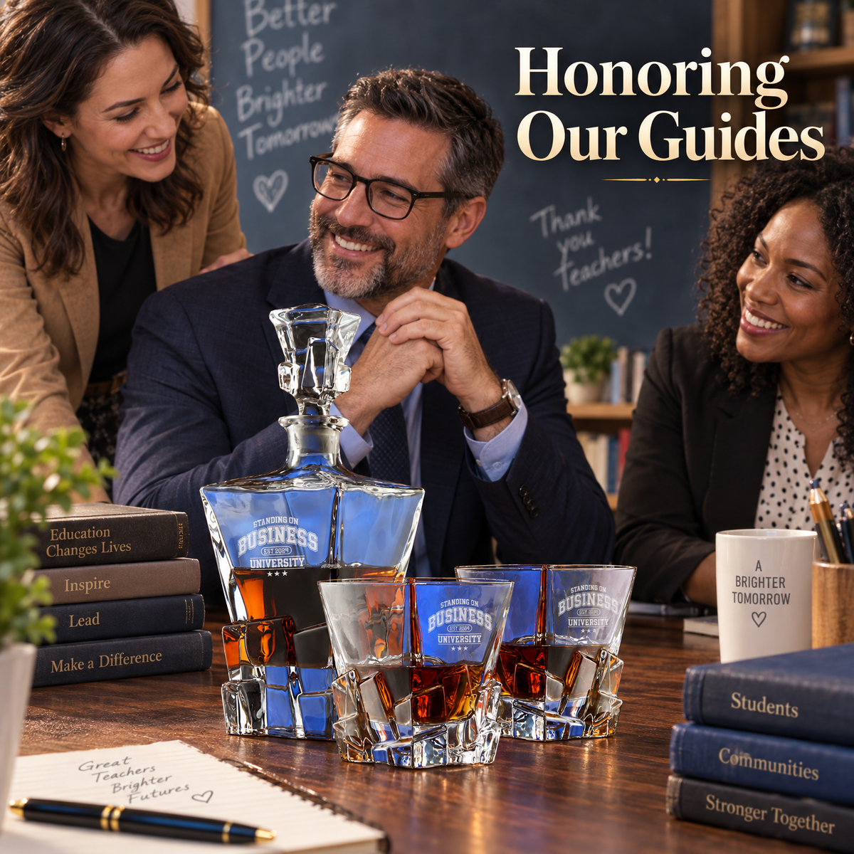 Education Company Gifts – Rocks Decanter Set with 2 Glasses, 8 Whiskey Cubes & Wooden Box – image 07